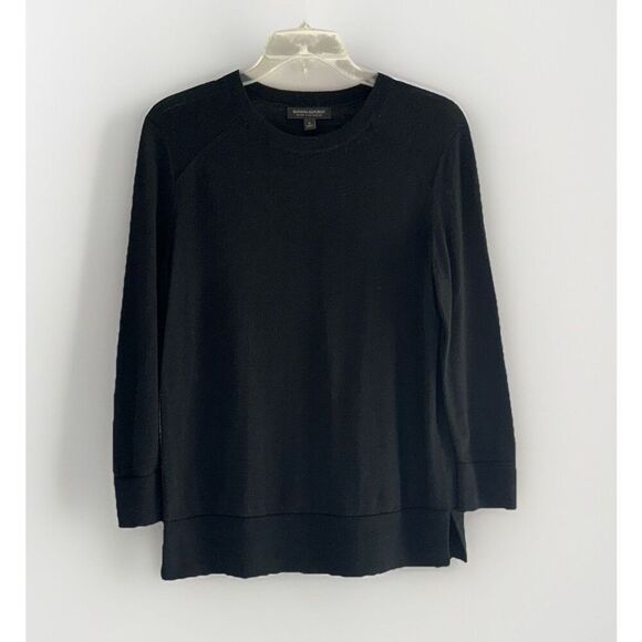 Banana Republic Merino Wool Sweater Top Crew Neck Black Lightweight Womens Small - Picture 1 of 14